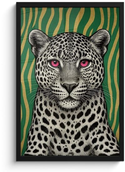 Poster in lijst - Fotolijst 40x60 cm - Posters - Panter - Zebrapatroon - Groen - Posterlijst zwart - Decoratie - Wanddecoratie woonkamer - Muurdecoratie slaapkamer