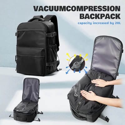 Vacuüm Rugzak – Reis Rugtas voor Vliegtuig – Vacuum Compressie – Neem 50% Meer Mee – Waterafstotend- Zwart S, elektrische pomp