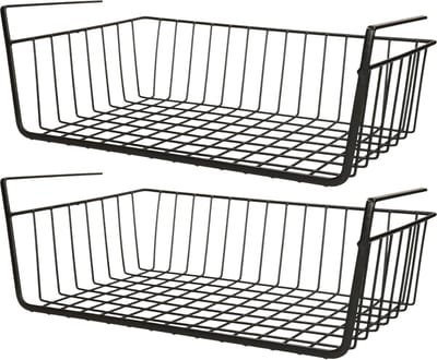 Urban Living Kastmandje - 3x - opberg/hang mandjes - rvs - zwart - 40 x 25 x 14 cm - draadmand