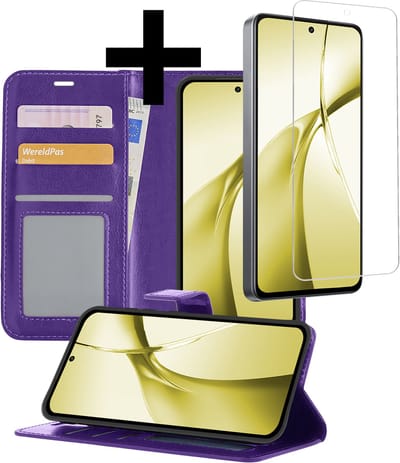 Hoesje - Met Screenprotector - Geschikt voor OnePlus Nord CE4 - Luxe Pasjeshouder - Bookcase Portemonee - Flip Case - Kunstleer Book Case - Flipcase - Book Cover - Walletcase - Portemonneehoes - Telefoonhoesjes - Paars