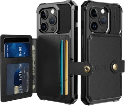 Portemonnee Hoesje Geschikt voor de Apple iPhone 15 Pro Max - Back Cover met Pasjeshouder - Telefoonhoesje voor Pinpas - Kaarthouder op Achterkant - Case met Magneet voor Auto Houder Zwart