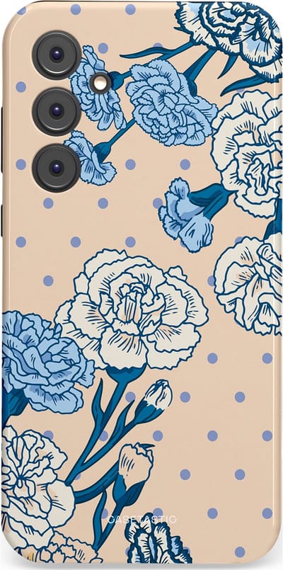 Casetastic hoesje geschikt voor Samsung Galaxy A35 - Dubbellaagse bescherming - Anjer elegantie - Fashion Case - Zand Zilver Lichtblauw