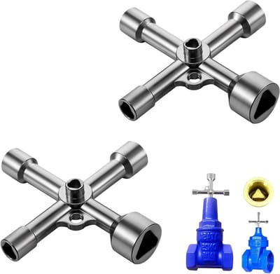 Set van 2 Driehoek Sleutels, 4-Weg, Geschikt voor Gas- en Watermeters, Controlekasten, Binnendiameters 7 mm tot 18 mm