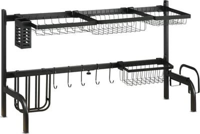 HOMCOM - Afdruiprek - Staal - 93 L x 30 B x 52 H cm - Zwart