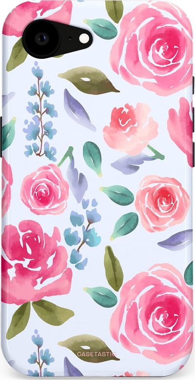 Casetastic hoesje geschikt voor Apple iPhone 16e / Apple iPhone 17e - MagSafe - Dubbellaagse bescherming - Aquarel Bloemendroom - Fashion Case - Lichtblauw Lichtroze
