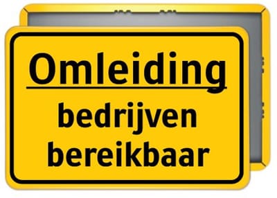 Bord Omleiding – bedrijven bereikbaar – geel - Weerbestendig Aluminium - 60x90 cm - Bevestiging: Zonder bevestiging (alleen het bord)