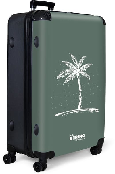 NoBoringSuitcases.com® - Koffer groot - Reiskoffer lichtgewicht - Groen met witte palmboom - Reiskoffer met 4 wielen - Grote trolley XL - 98 - 100 liter bagage - Valiezen - Hardcase bagagekoffer - Suitcase large