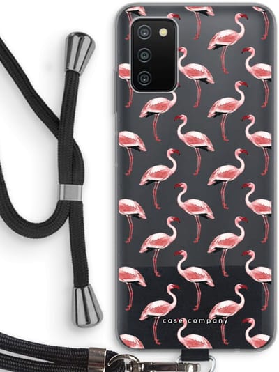 Case Company® - Hoesje met koord geschikt voor Samsung Galaxy A03S hoesje met Koord - Flamingo - Telefoonhoesje met Zwart Koord - Bescherming aan alle Kanten en Over de Schermrand