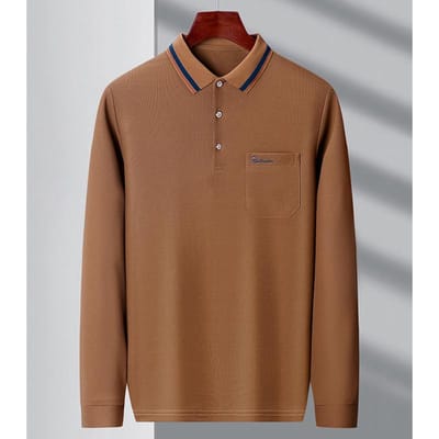 Papa Zhen Zak Top Lente Revers T-shirt Nieuw Lange Mouw Basis Shirt Heren Casual Polo XXXXL brown