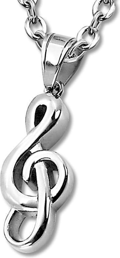 Amanto Ketting Anand - 316L Staal - Muziek - Solsleutel - 34x13mm - 60cm