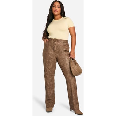 boohoo Dames Plus Slim Fit Naad Detail Gebleekte PU Broek | Light Brown | Maat: 46