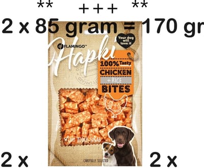 * 2 X * 85 gr Flamingo Hapki chicken + rice bites - hondensnack - géén toegevoegde suiker - training snack - = 170 gr