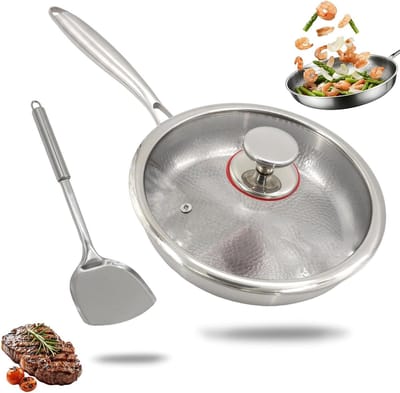 Titanium Braadpan - Ongecoat gehamerd - Koken op inductie - Fysieke anti-aanbaklaag - 26 cm - Zilver