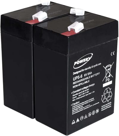 Lood Gel Accu - Vervangende Batterij - Noodstroom Voorziening - Onderhoudsvrij Gesloten Systeem - 6V 5Ah - Zwart