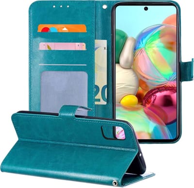 Hoesje - Geschikt voor Samsung Galaxy A71 - Luxe Bookcase - Walletcase Hoes - Portemonnee - Cover - Telefoonhoes - Turquoise