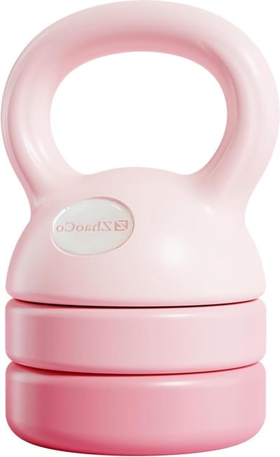 Verstelbare Kettlebell Gewichten 12 kg - Fitness voor Vrouwen - Training van het Hele Lichaam - Krachttraining Thuis of in Sportschool - Lichtroze verstelbare kettlebell