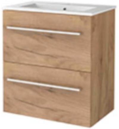 Basic-Line Start 39 Badkamermeubelset - Ondiep - 60 x 39 cm - Met Grepen - 2 Lades - Keramische Wastafel - 1 Kraangat - Whisky Oak