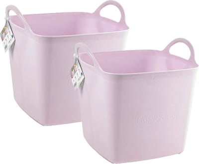 PlasticForte Kuip/emmer/wasmand - 2x - flexibel - roze - 43 liter - vierkant - kunststof - 40 x 40 x 44 cm