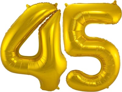Ballon Cijfer 45 Jaar Goud Helium Ballonnen Verjaardag Versiering Cijfer Ballon Feest Versiering Met Rietje - 86Cm