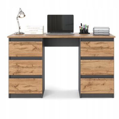 Meubel Square - Bureau Bernova - Antraciet / Eiken - Kindertafel met 6 lades