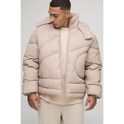 Oversized pasvorm getextureerde capuchon pufferjas | Stone | Size XS