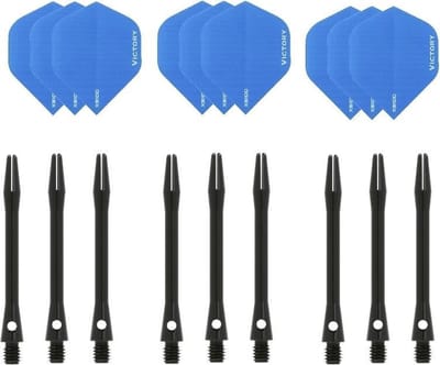 Darts Set - 3 sets - XS100 Poly - Aqua - Darts flights - plus 3 sets - aluminium - darts shafts - zwart - medium
