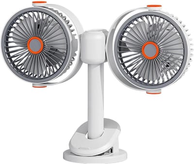 Klemventilator | 5-snelheden dubbele kop oplaadbare ventilator | draagbare klem-bureauventilator | stille USB-aangedreven hoofdk oelventilator – krachtige luchtstroom, verstelbaar – compacte persoonlijke koeler voor auto, zomer, reizen.L