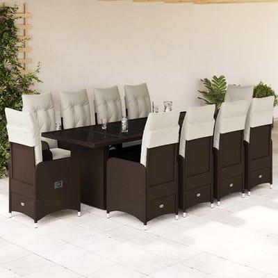 vidaXL - 11-delige - Bistroset - met - kussens - poly - rattan - bruin