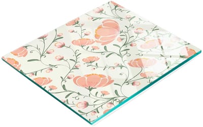 Multifunctionele decoratieve snijplank van gehard glas met bloemenmotief, 60x52 cm