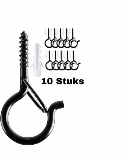 10 stuks Hangerhaken met veiligheidsgesp, winddichte schroefhaken voor het ophangen van buitenlichtslingers, plafondhaken planten, kerstverlichting