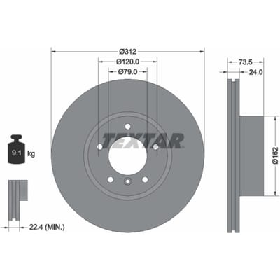 Remschijf TEXTAR 92176105 voorkant, geventileerd, 1 Stuk