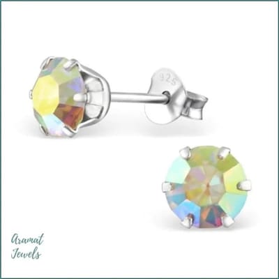 Aramat Jewels | Oorbellen | 925 Zilveren Zirkonia Oorbellen Rond 4-8mm - Sprankelende Oorstekers | 6mm / AB Transparant | | | Zilver | Kinderen, Volwassenen | Verkleurd niet