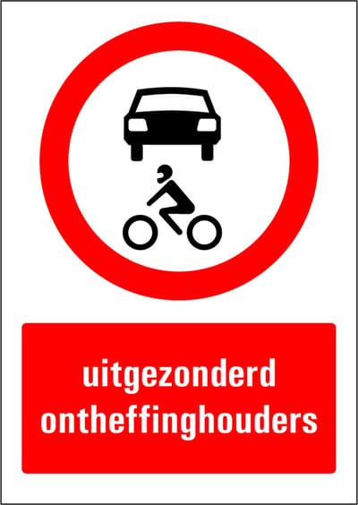 Uitgezonderd ontheffinghouders sticker 210 x 297 mm