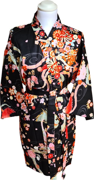 DongDong - Originele Japanse kimono kort - Katoen - Draak&Phoenix - L