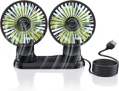 VHV - Dubbele USB ventilator - dual head tafelventilator - 360 graden verstelbare ventilator 3 standen 360° verstelbaar - voor auto, bureau en thuis
