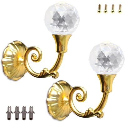 Dailygoods- Gordijnhouders Metalen - 2-delige Gordijnhouders - Muurbevestiging - Elegante Kristallen Bol - Multifunctioneel - Eenvoudige Installatie - Gordijnsteunen