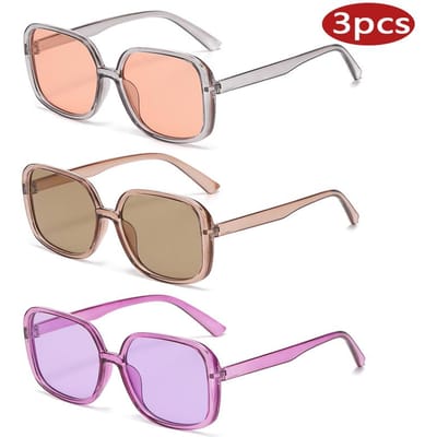 3 stuks Vierkante Grote Montuur Zonnebrillen Dames Retro Vintage Kleurrijk UV Bescherming Buiten Sport Unisex Brillen Reisbrillen