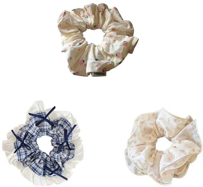 Dailygoods - 3 stuks haarelastiekjes voor dames, idyllische wind, haaraccessoires, gebroken bloemen, elastische dikke banden, haarclip