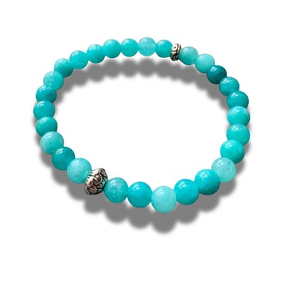 Armband - natuursteen - Amazoniet - 18 cm 6 mm - zilverkleurige elementen