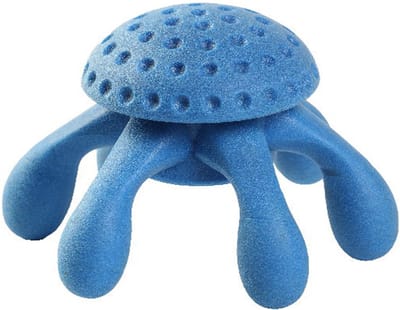 Kiwi walker hondenspeelgoed - octopus TPR schuim - blauw - duurzaam - drijvend - 17 cm x 9 cm - large - tand en tandvlees veilig - tandverzorgend - ook ideaal voor meerdere honden of als apporteerspeeltje