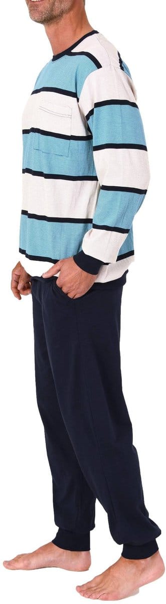 Lange Normann herenpyjama met manchetten in een gestreepte look - ook in grote maten