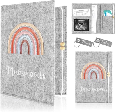 Beschermer voor gezondheidsboek, vilt, stof, gezondheidsdagboek met 2 sleutelhangers, zwangerschapsdagboek en vaccinatieboek, bescherming voor gezondheidsboek, cadeau-idee - grijs