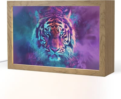Nachtlampje 30x20 cm - Kinder lampje - Tijger - Kleurrijk - Rook - Dieren - Tafellamp kinderkamer - Slaapkamer lamp - Bedlamp kinderen - Kinderlampje stopcontact - Wandlamp babykamer - Nachtlampjes