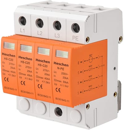 Jhubersproducts - Overspanningsbeveiligingsapparaat - Laagspannings-afleider - Vuurvast - 3+N-PE - Bescherming tegen overspanning - Geschikt voor mont