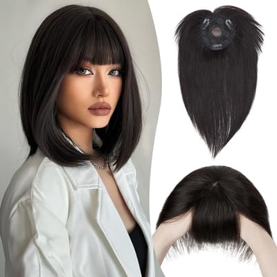 Echte Haar Valse Pony Clip-In Extensions - Natuurlijk Zwart - Dunne & Onzichtbare Bevestiging