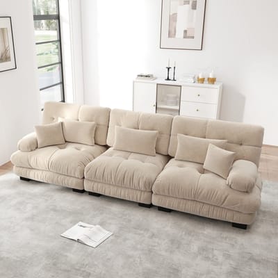 Sweiko Hoekbank - 3 zits - Chenille stof - Modulaire bank - Met kussens - Khaki