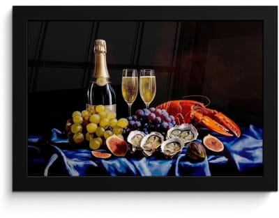 Poster in lijst - Fotolijst 30x20 cm - Posters - Champagne - Luxe - Oesters - Posterlijst zwart - Decoratie - Wanddecoratie woonkamer - Muurdecoratie slaapkamer