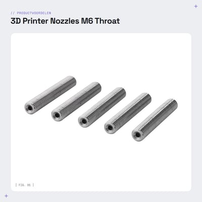 Dailygoods- Keel Nozzle Roestvrij Staal - PTFE Buis - 5 Stuks - Geschikt voor 3D Printer - M6 x 40 mm - Duurzaam en Lange Levensduur