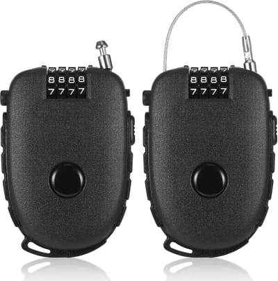 longziming - Inziegbaar Kabelslot Helm - Uittrekbaar Scooter Kabelslot - 4 Cijferig Combinatieslot - Resetbare Code Instelling - Roestvrij Staal En Abs - Veelzijdig Voor Helm En Koffer - 2 Stuks