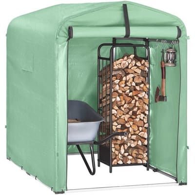 SoBuy KLS11-GR Tuinschuur, tuinhuis voor buiten, waterdicht, motorhuis met haken, garage voor fiets en gereedschap, fietsschuur, opslag en opslag, groen, 120 x 176 x 163 cm